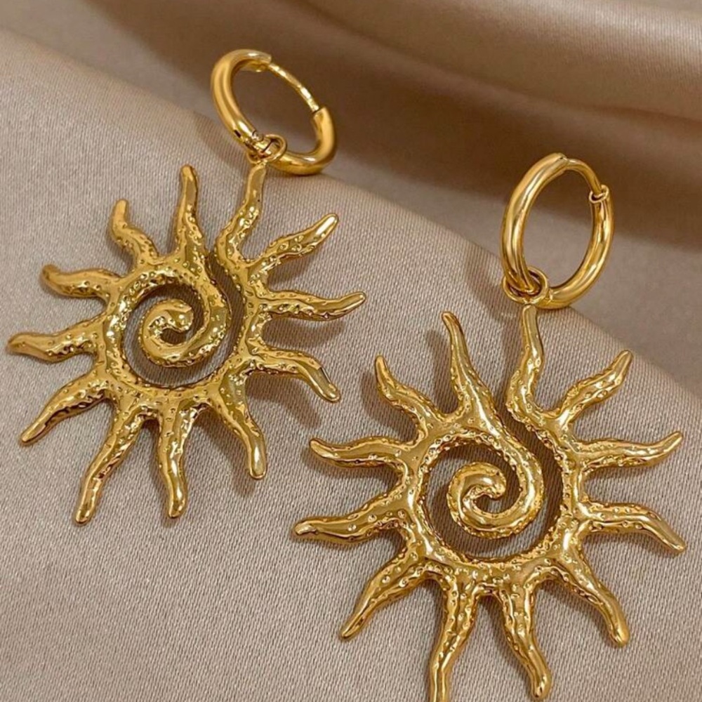 Radiant Gold Spiral Sun Earrings